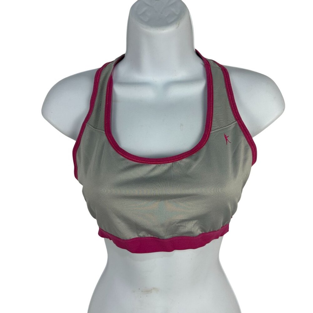 Danskin Now Womens Large Racerback Sports Bra Gray & Pink Polyester/Spandex